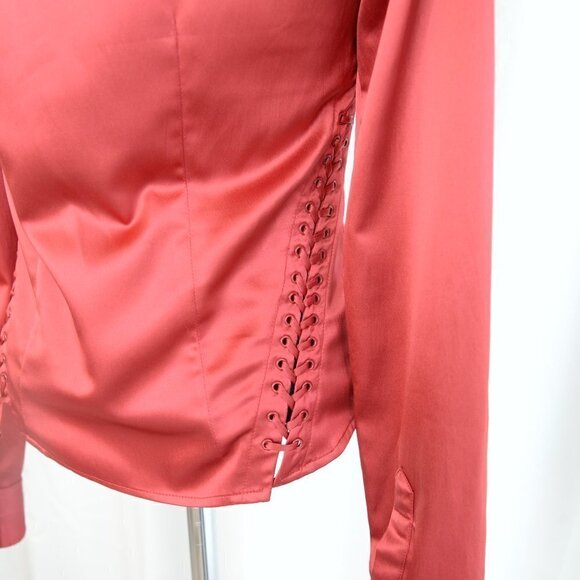 Vintage Y2K Le Chateau Cherry Red Satin Corset Blouse Sz XS - Picture 7 of 7